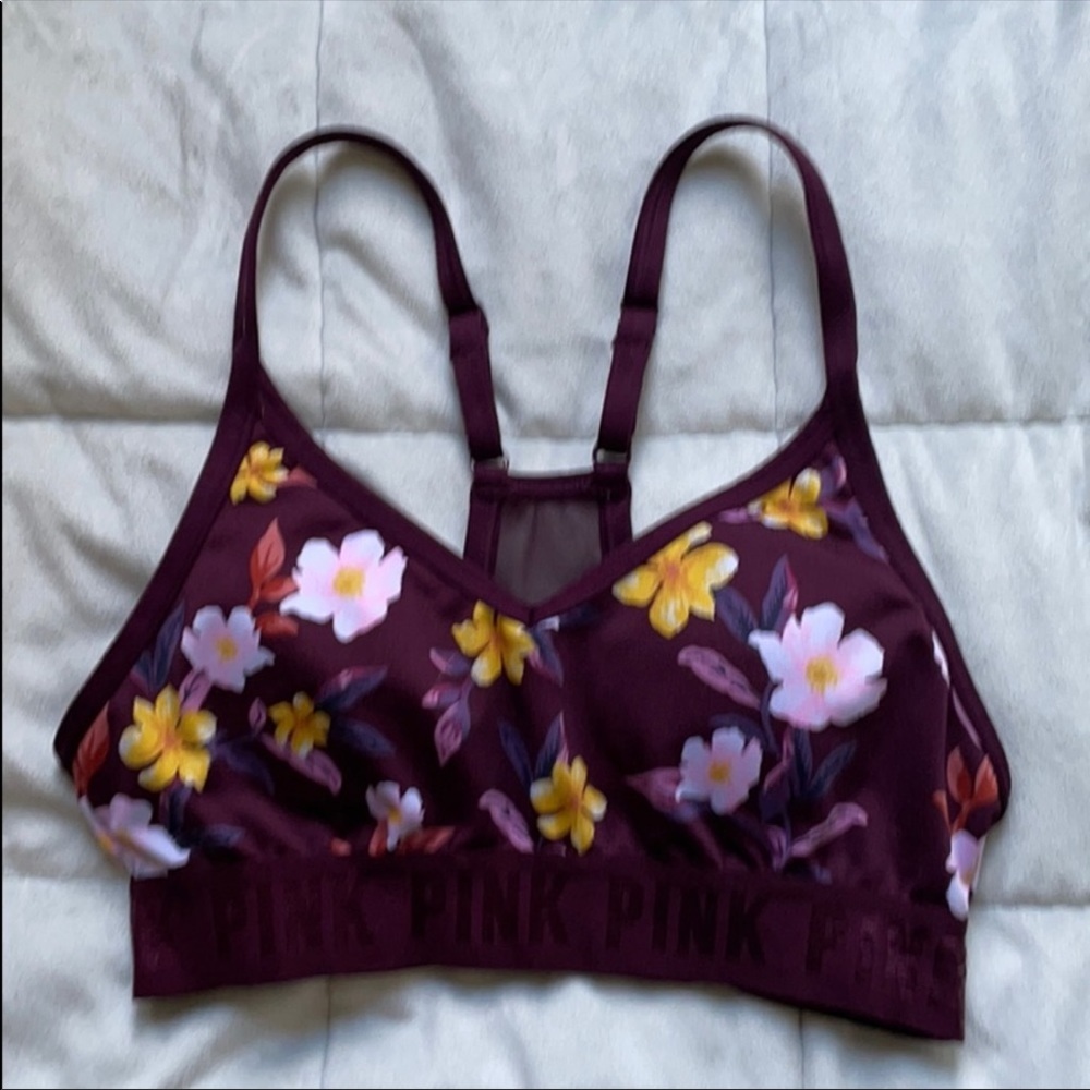 Victoria Secret Pink Sport Racerback Sports Bra. Size XS. Color: Wine,Gold,Pink